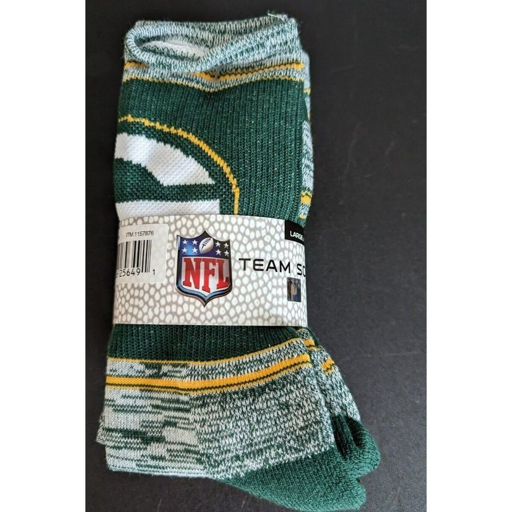 Green Bay Packers Mens Rave NFL Team Crew Socks Large